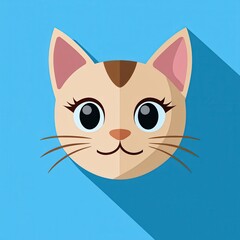 Flat illustration of a cat's face with blue eyes and a friendly smile