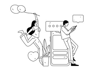 Virtual characters social communication concept business flat vector hand drawn illustration
