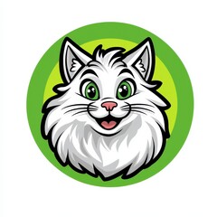 Fototapeta premium Cartoon cat face with bright green eyes and a cheerful expression