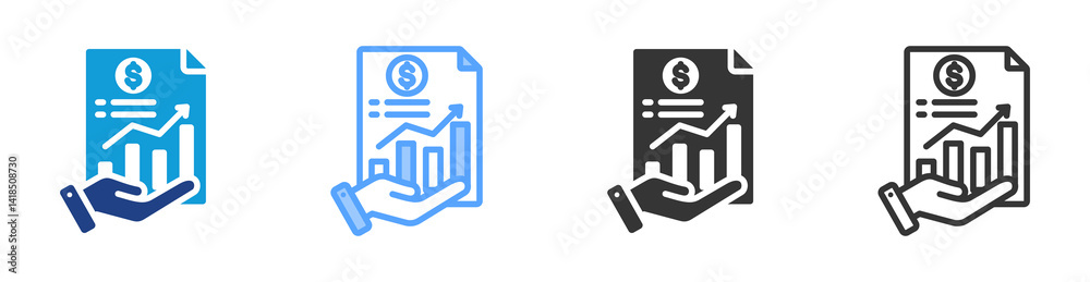 Poster financial report icon set multiple style collection