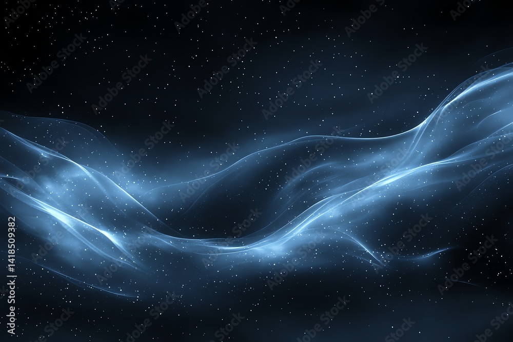 Wall mural glowing blue waves flow across a dark starry sky creating a calming and ethereal effect perfect for 