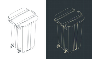 Two-wheeled trash can isometric blueprints