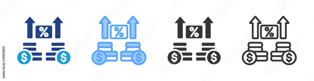 Poster profit margin icon set multiple style collection