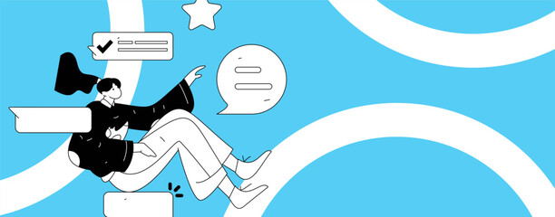 Virtual characters social communication concept business flat vector hand drawn illustration
