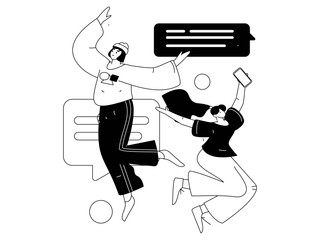 Virtual characters social communication concept business flat vector hand drawn illustration
