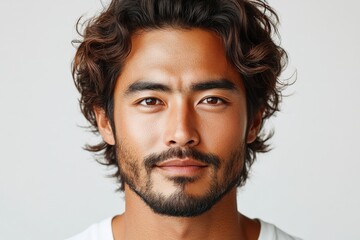 Close-up portrait of a man with curly brown hair and a goatee