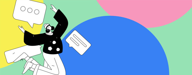 Virtual characters social communication concept business flat vector hand drawn illustration
