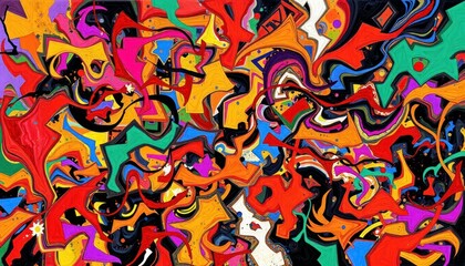 Abstract Colorful Swirls Painting With Vibrant Shapes And Lines