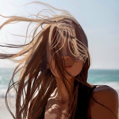 風と女性、ポートレート