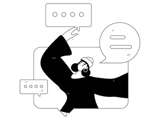 Virtual characters social communication concept business flat vector hand drawn illustration
