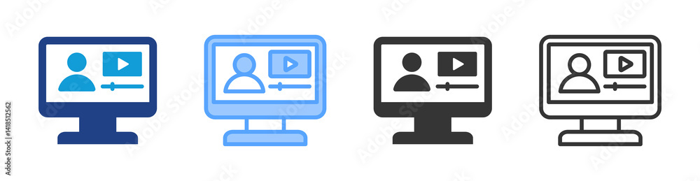 Poster video course icon set multiple style collection