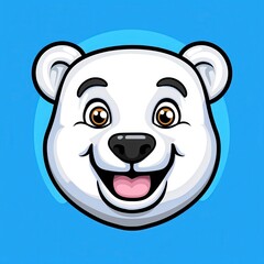 Cartoon illustration of a smiling polar bear's face with a blue gradient background