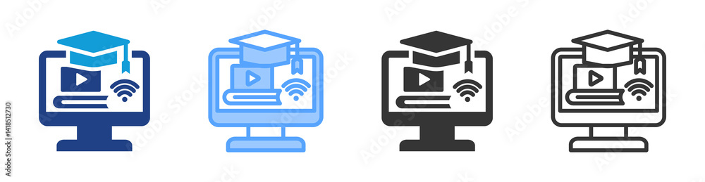 Poster online curiculum icon set multiple style collection