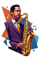 Fototapeta premium Abstract Geometric Jazz: Stylized Music & Musicians. Modern Flat Vector Art. AI Generated.