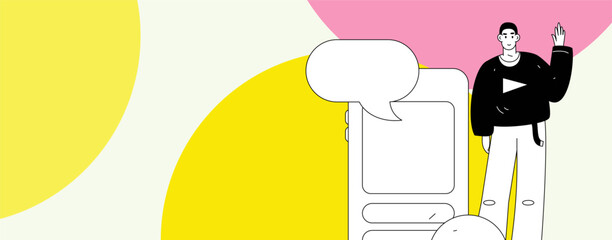 Virtual characters social communication concept business flat vector hand drawn illustration
