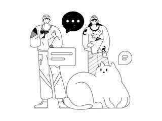 Virtual characters social communication concept business flat vector hand drawn illustration
