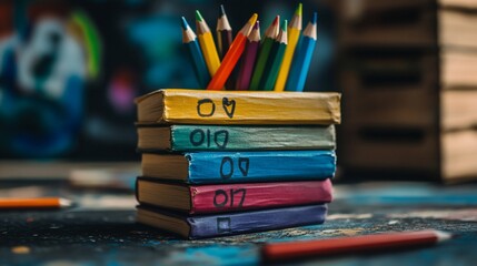 Colorful Books and Pencils