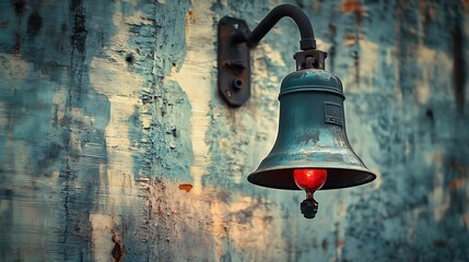 Obraz premium Wall Lamp with Red Bulb Against Rustic Painted Wall