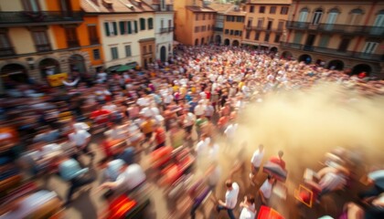 Blurred Motion Of A Large Gathering In A City Street During A Public Event