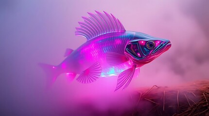 Glowing Purple Fish Swimming in Pink Mist.........