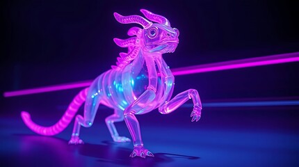 Glass Dragon Figurine Posing in Neon Light........