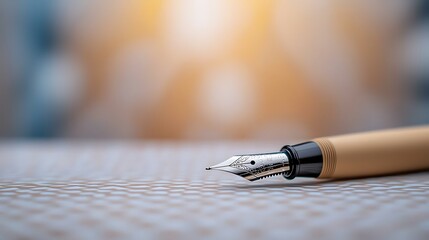 Fototapeta premium Close-up view of an elegant fountain pen resting on a textured surface with a blurred background