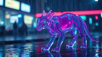 Glass Creature Prowls Neon-Lit Rainy City.........