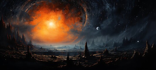 abstrak mozaic color of black hole sun in drakness, ai generative