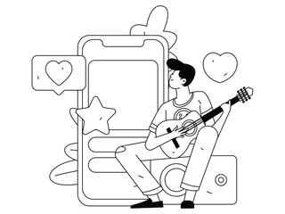 Virtual characters social communication concept business flat vector hand drawn illustration
