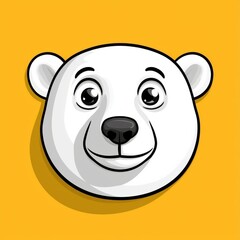 Cartoon illustration of a smiling polar bear's face on a yellow background