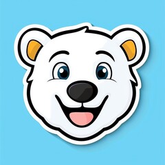 Cheerful cartoon illustration of a smiling polar bear with blue eyes and a pink tongue