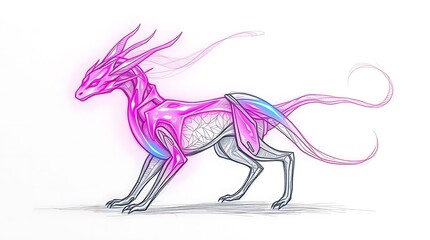 Pink Dragonoid Creature Sketch on White Background