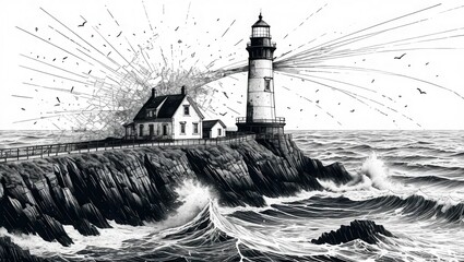 Fototapeta premium Lighthouse Amidst Storm