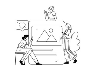 Virtual characters social communication concept business flat vector hand drawn illustration
