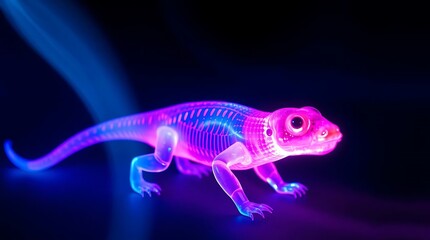 Glowing Lizard Posing in Neon Light...............
