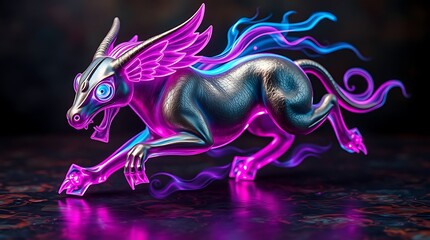 Metallic Griffin Running with Neon Trails.........