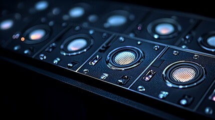 Fototapeta premium Close-up view of high-fidelity audio speakers showcasing intricate design and sound technology