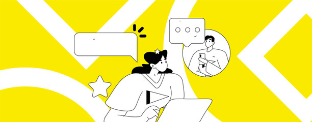 Virtual characters social communication concept business flat vector hand drawn illustration
