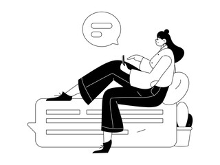 Virtual characters social communication concept business flat vector hand drawn illustration
