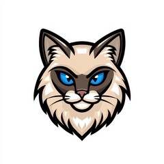 Cartoon illustration of a cat's face with blue eyes and beige fur