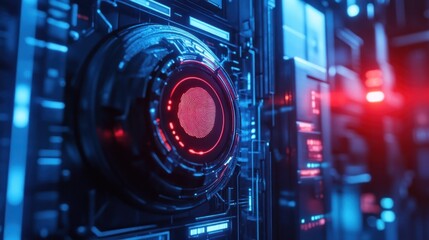 Cyberpunk Fingerprint Scanner: Glowing Red Biometric System