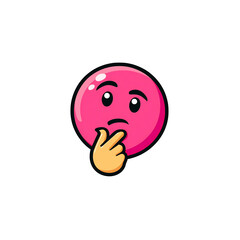 Fototapeta premium pink thinking face emoji with hand on chin