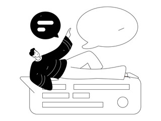 Virtual characters social communication concept business flat vector hand drawn illustration
