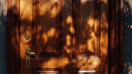 Elegant Wooden Door with Beautiful Shadow Patterns on Surface