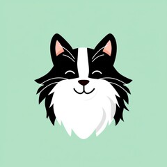 Obraz premium Cartoon illustration of a skunk with closed eyes and a slight smile on a light green background