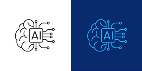 Ai brain chip logo. Neural network technology icon. Linear artificial intelligence sign with editable stroke. Digital mind vector