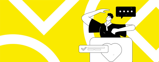 Virtual characters social communication concept business flat vector hand drawn illustration
