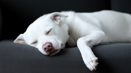 Obraz premium White dog sleeping peacefully on a couch