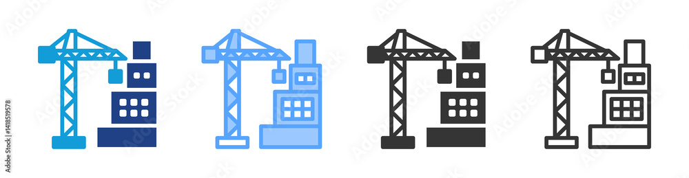 Poster construction building icon set multiple style collection
