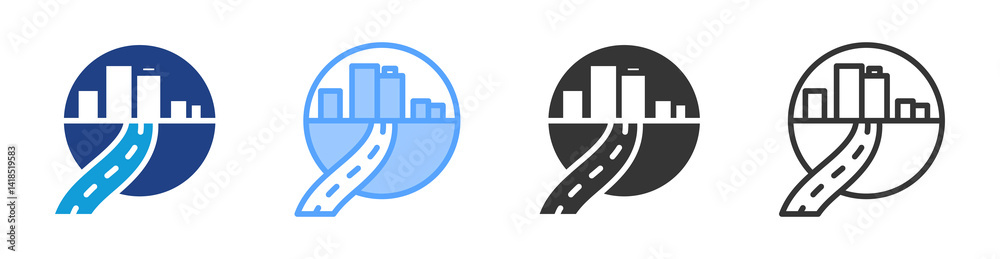 Poster Roads icon set multiple style collection
